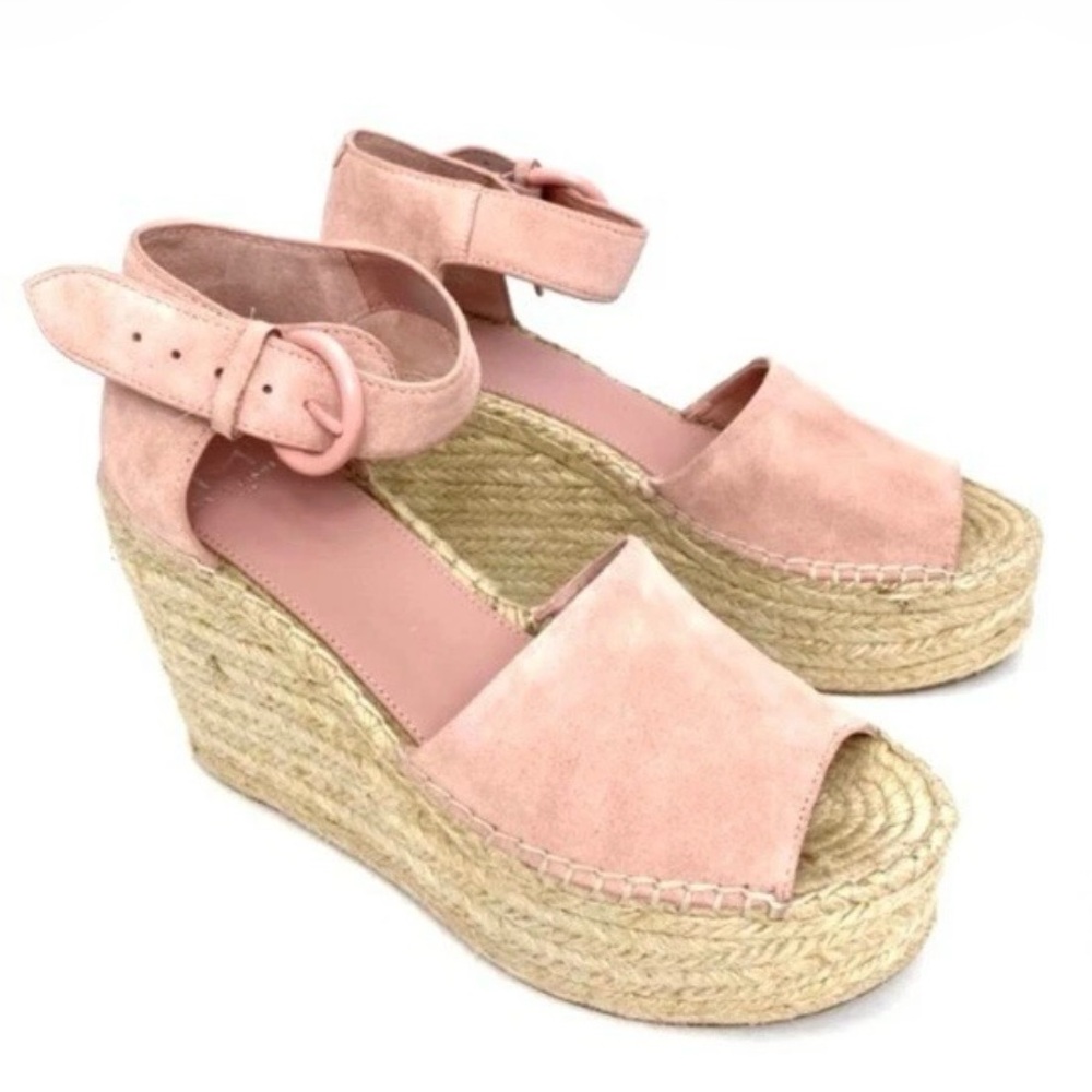 Marc Fisher Alida Pink Suede Platform Wedge Espadrille Sandals (6.5)